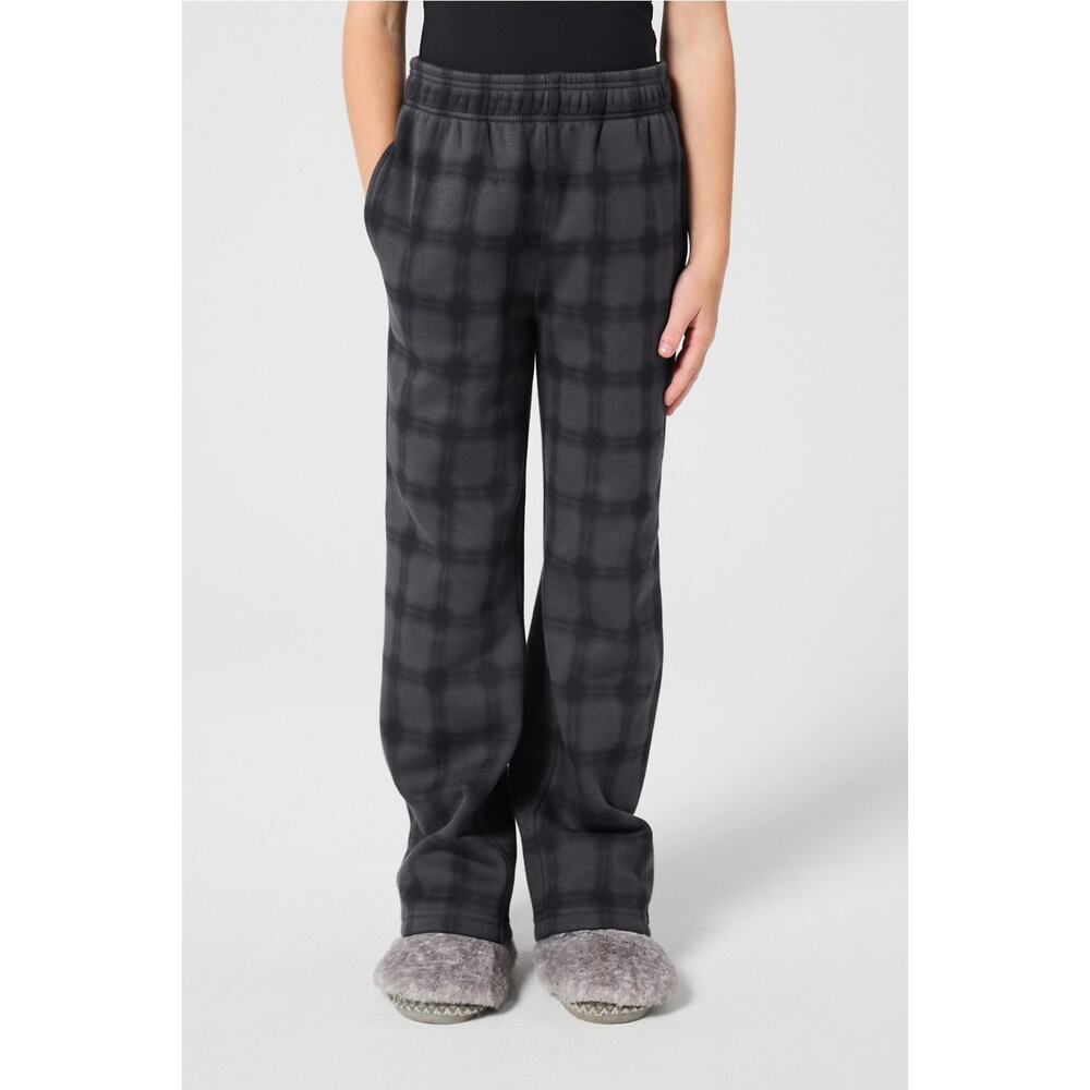 Fabletics Girls Cozy Fleece Wide Leg Lounge Sweatpants Plaid Athleisure Size L